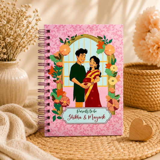 Pregnancy Journal - Personalized with name | Designed for 9 months (Happy Family - Pink) - Bop Canvases
