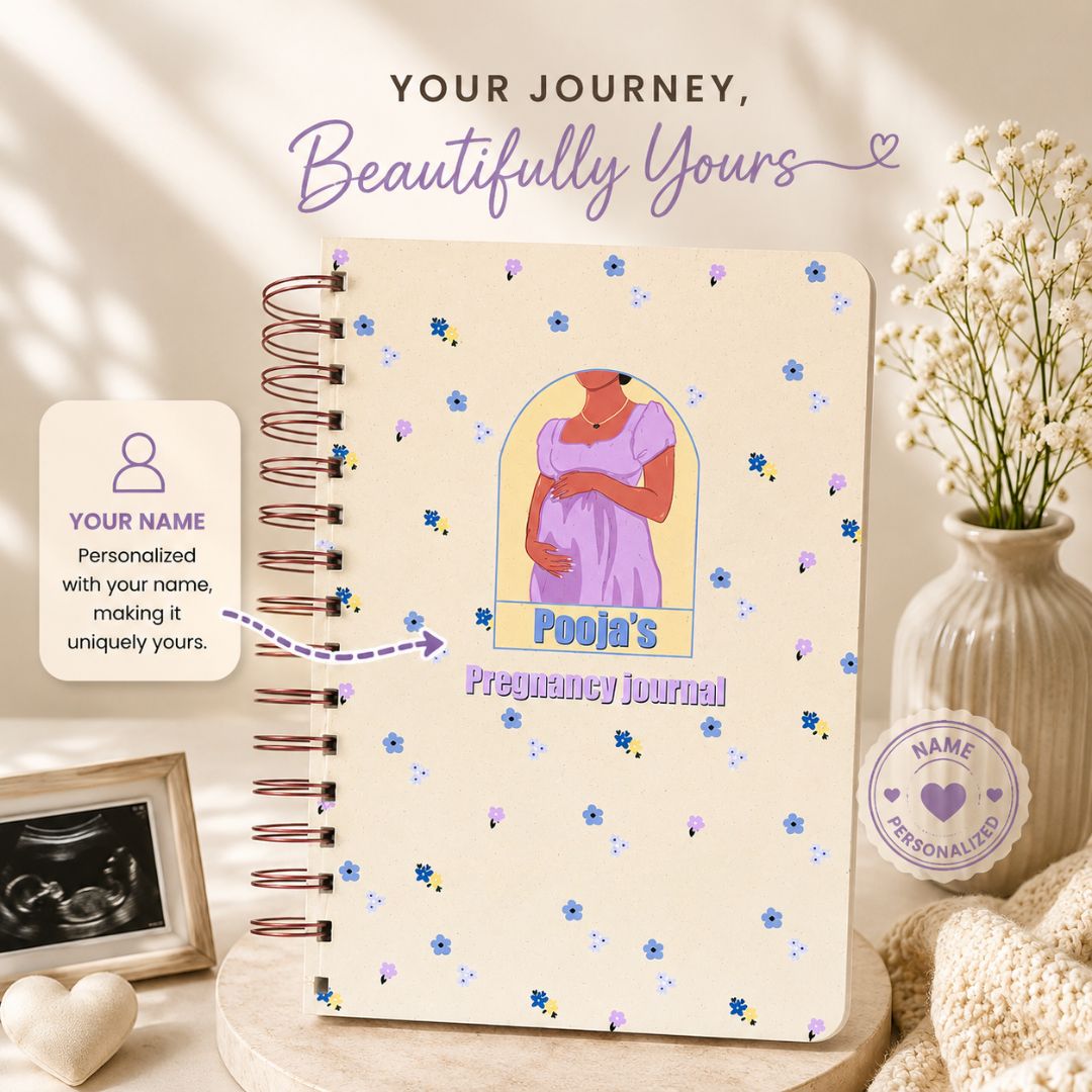 Pregnancy Journal - Personalized with name | Designed for 9 months (Ivory Flower) - Bop Canvases