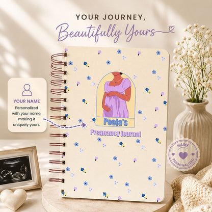Pregnancy Journal - Personalized with name | Designed for 9 months (Ivory Flower) - Bop Canvases