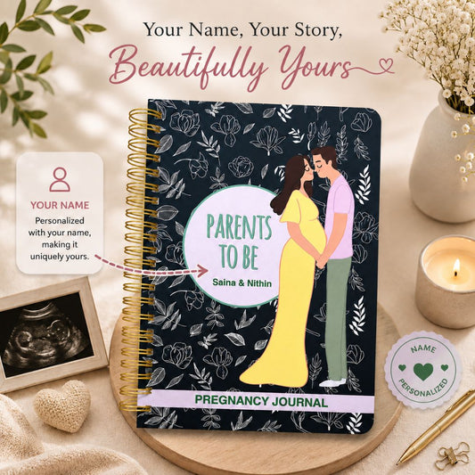 Pregnancy Journal - Personalized with name | Designed for 9 months (Parents to be - Black) - Bop Canvases