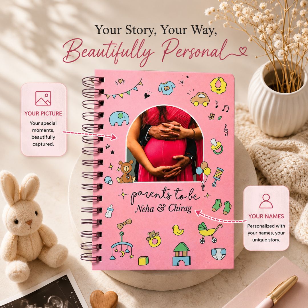 Pregnancy Journal - Picture & Name personalized | Desgined for 9 months (Rosey) - Bop Canvases