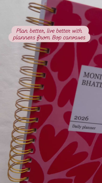 Undated Yearly Planner | Personalized with your name (Red Hearts)