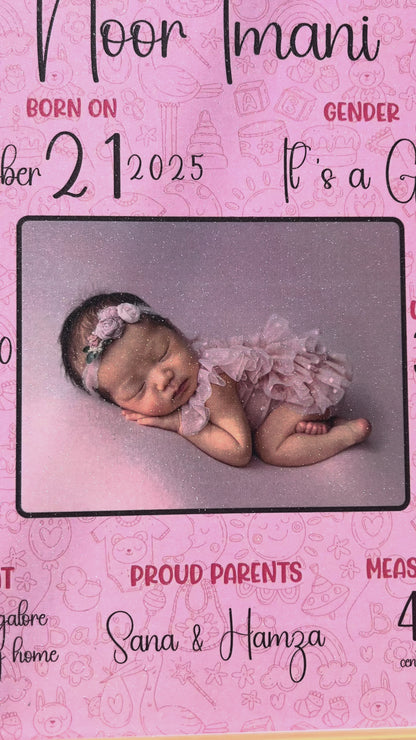 Baby birth personalized photo frame | A4 size | Welcome to the world - Pink