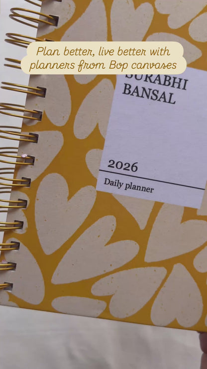Undated Yearly Planner | Personalized with your name (Yellow Hearts)