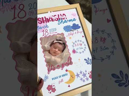 Baby birth personalized photo frame | A4 size | Little star - Pink