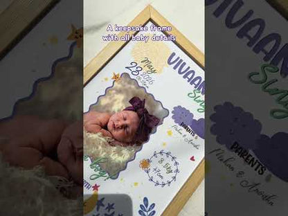 Baby birth personalized photo frame | A4 size | Little star - Purple