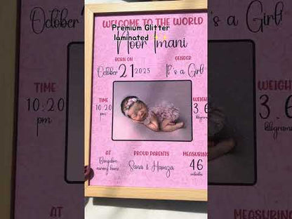 Baby birth personalized photo frame | A4 size | Welcome to the world - Pink
