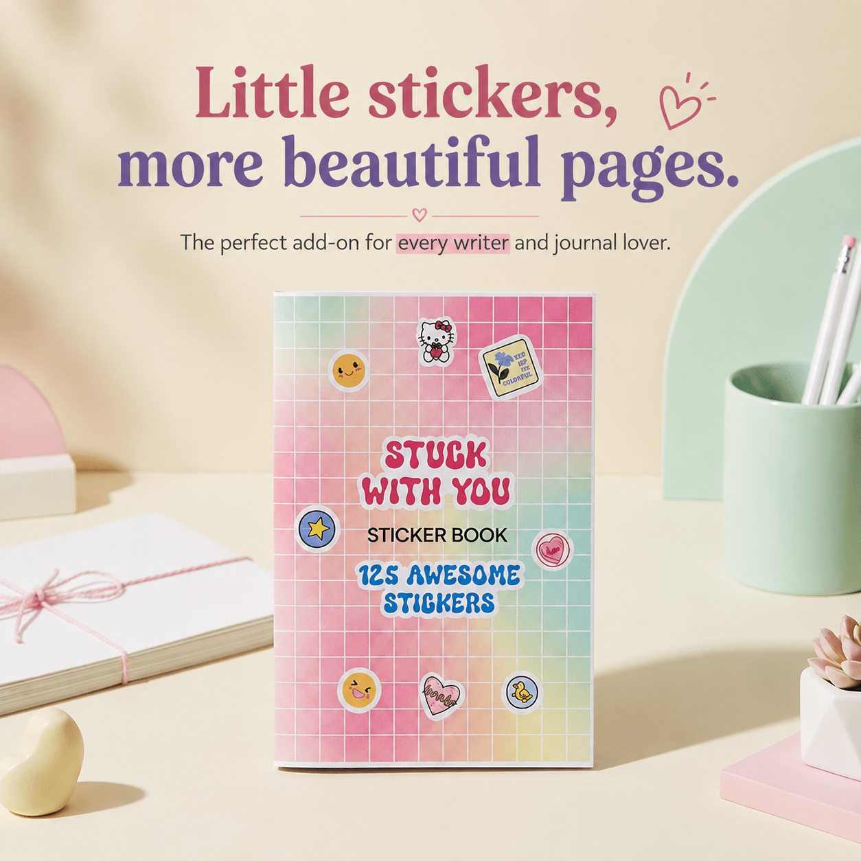 Sticker Book - Cute & Functional | 125 Aesthetic Stickers | A6 Size (Stuck With You) - Bop Canvases