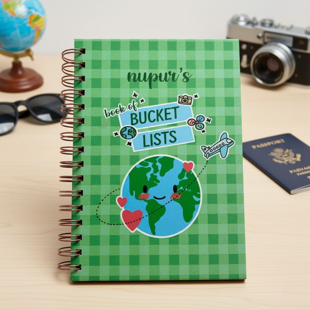 Travel Journal - Personalized with name | Bucket List | Designed for 6 Trips - Bop Canvases