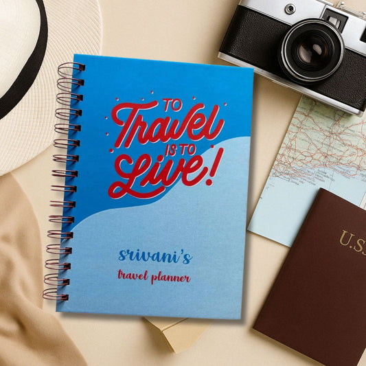 Travel Journal - Personalized with name | Live to travel | Designed for 6 Trips - Bop Canvases
