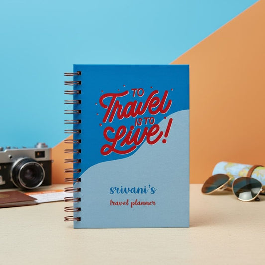 Travel Journal - Personalized with name | Live to travel | Designed for 6 Trips - Bop Canvases