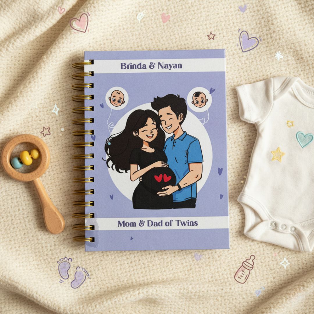 Twin Pregnancy Journal - 9 Months Journal | Personalized with name | Blessed with two - Bop Canvases