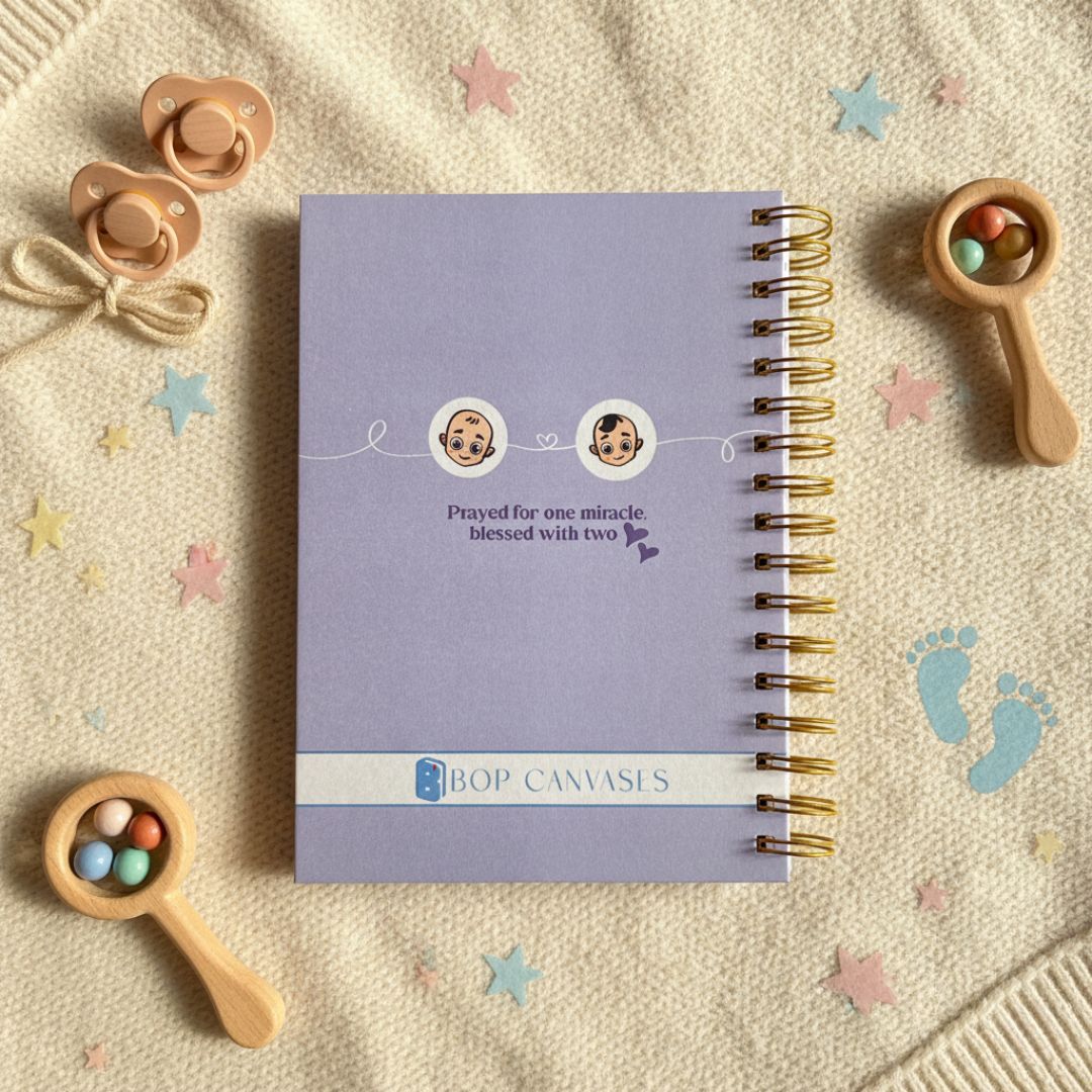 Twin Pregnancy Journal - 9 Months Journal | Personalized with name | Blessed with two - Bop Canvases