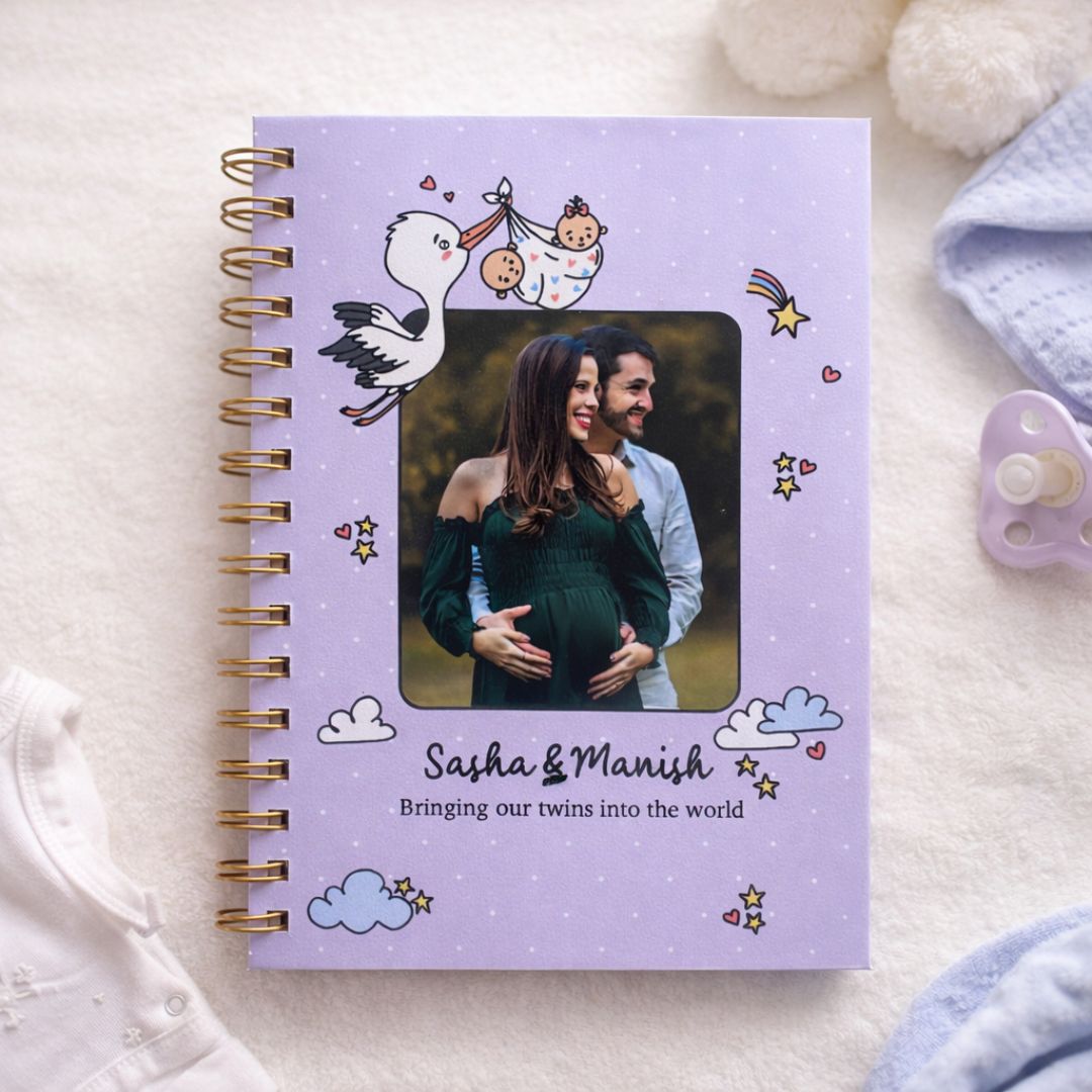 Twin Pregnancy Journal - Picture & Name personalized | Desgined for 9 months (Double trouble - Pink) - Bop Canvases