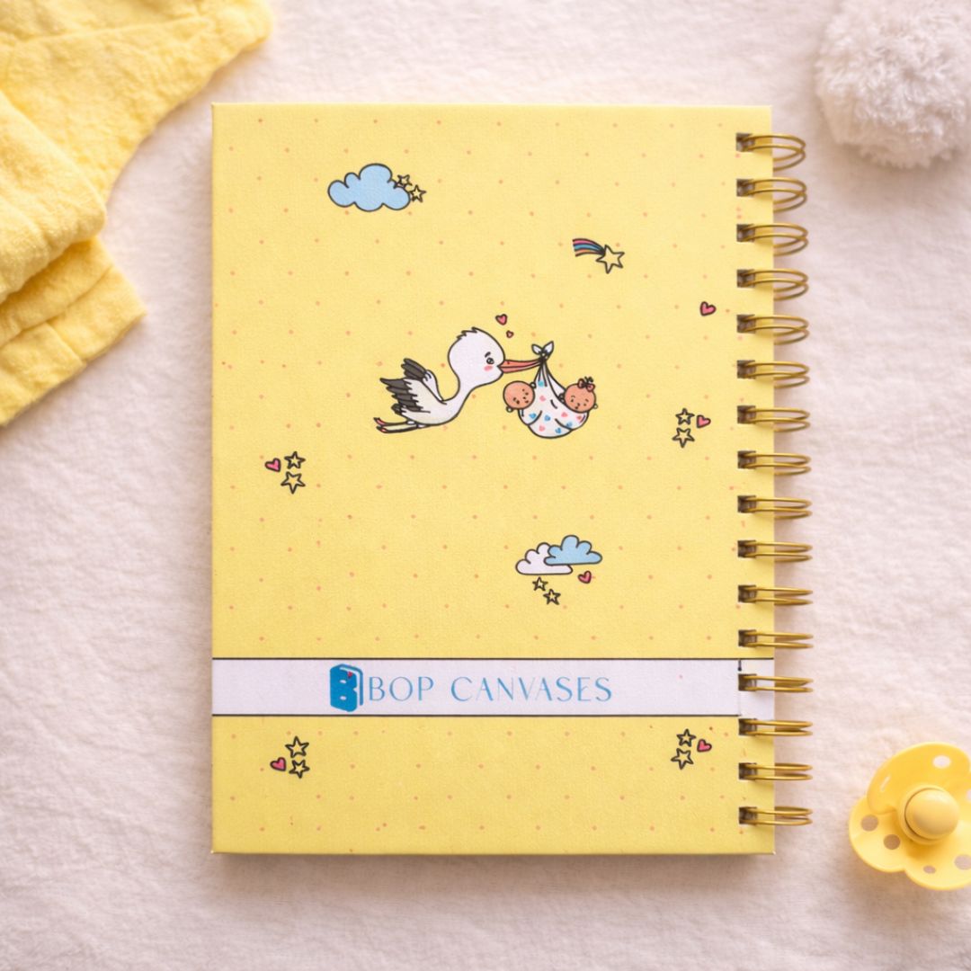 Twin Pregnancy Journal - Picture & Name personalized | Desgined for 9 months (Double trouble - Yellow) - Bop Canvases