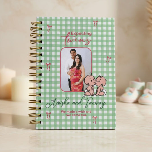 Twin Pregnancy Journal - Picture & Name personalized | Desgined for 9 months (Expecting Twins - Green) - Bop Canvases