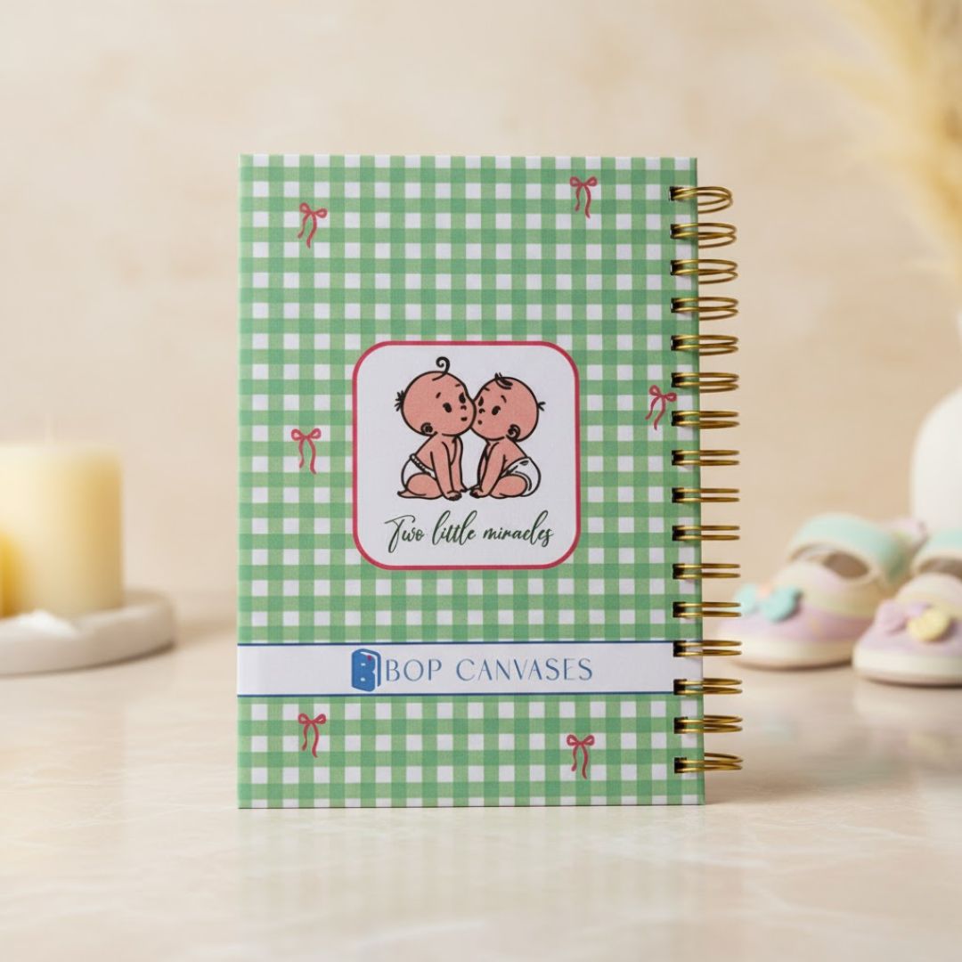 Twin Pregnancy Journal - Picture & Name personalized | Desgined for 9 months (Expecting Twins - Green) - Bop Canvases