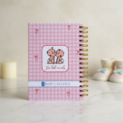 Twin Pregnancy Journal - Picture & Name personalized | Desgined for 9 months (Expecting Twins - Pink) - Bop Canvases