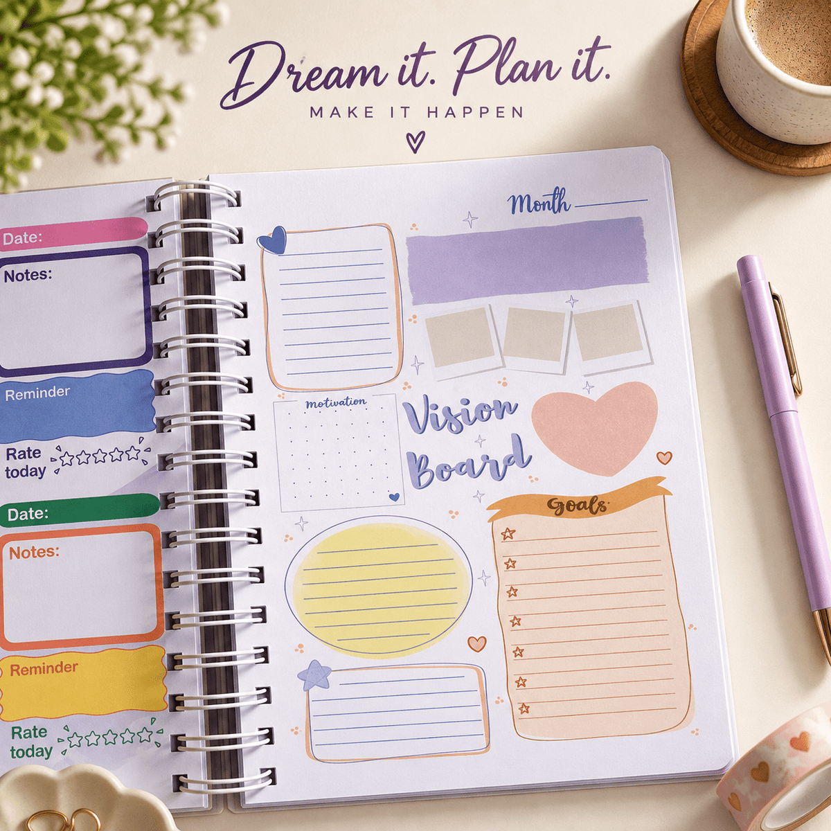 Undated Daily Planner (Big Plans - Blue) - Bop Canvases