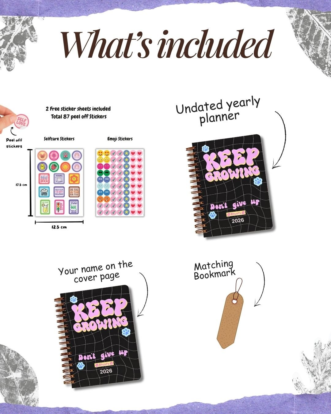 Undated Yearly Planner | Personalized with your name | Black Pink - Bop Canvases