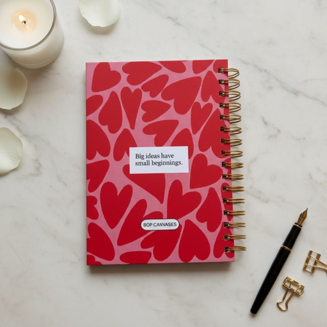Undated Yearly Planner | Personalized with your name (Red Hearts) - Bop Canvases