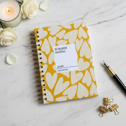 Undated Yearly Planner | Personalized with your name (Yellow Hearts) - Bop Canvases