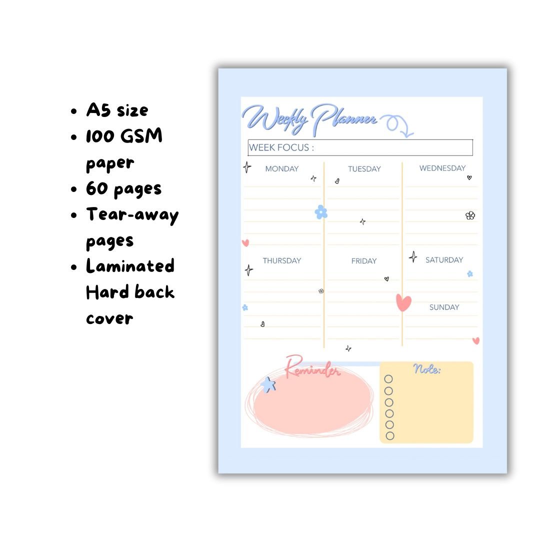 Weekly planner | Blue | A5 notepad - Bop Canvases